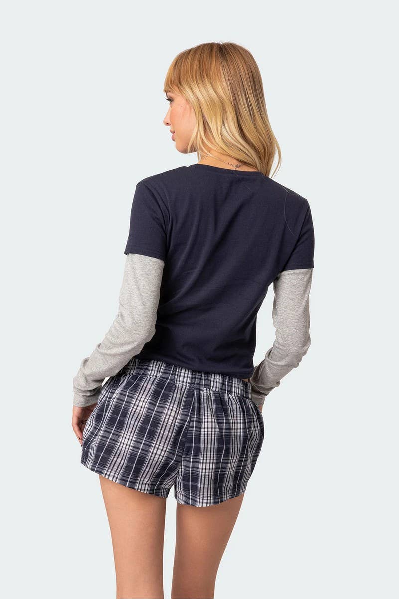 CWBSP0424_ELASTIC WAIST LOOSE PLAID BEACH SHORTS