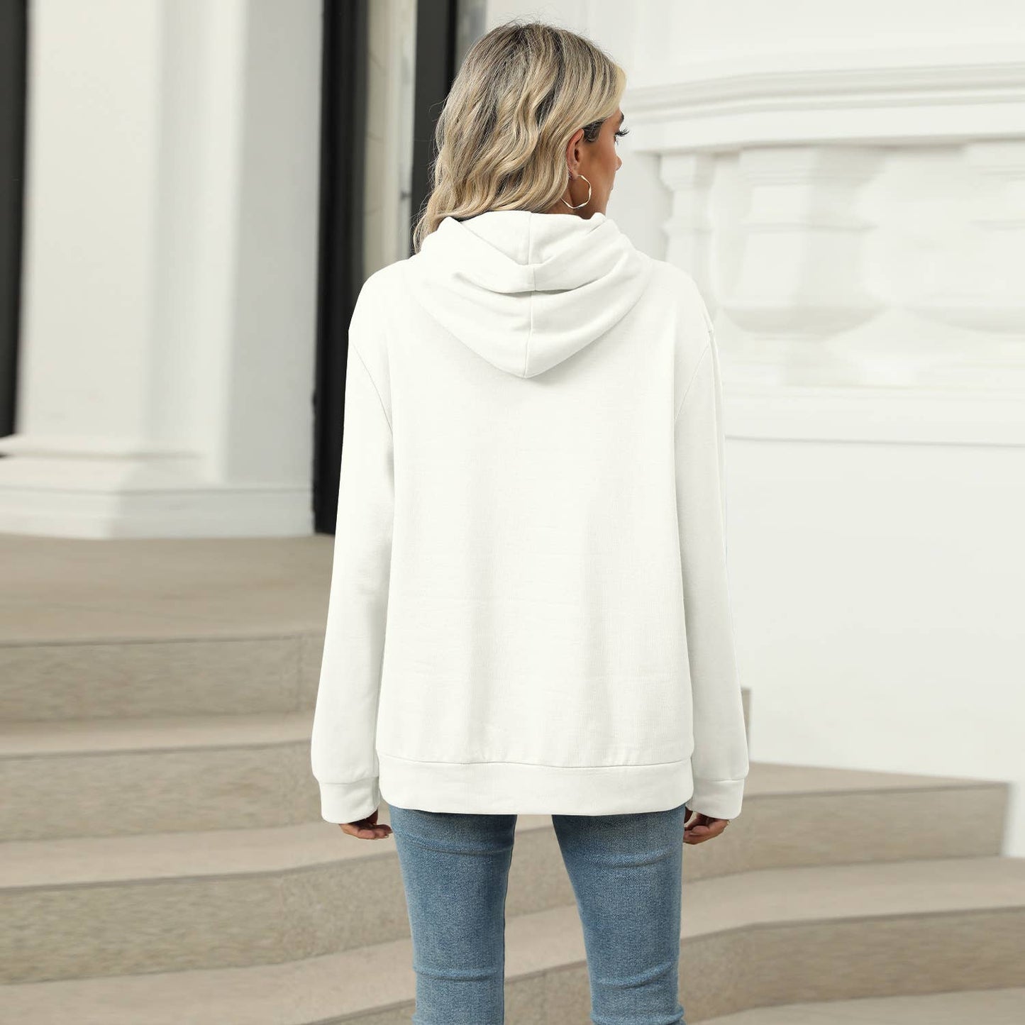 CASUAL HOODED POCKET HOODIE SOLID COLOR TOP