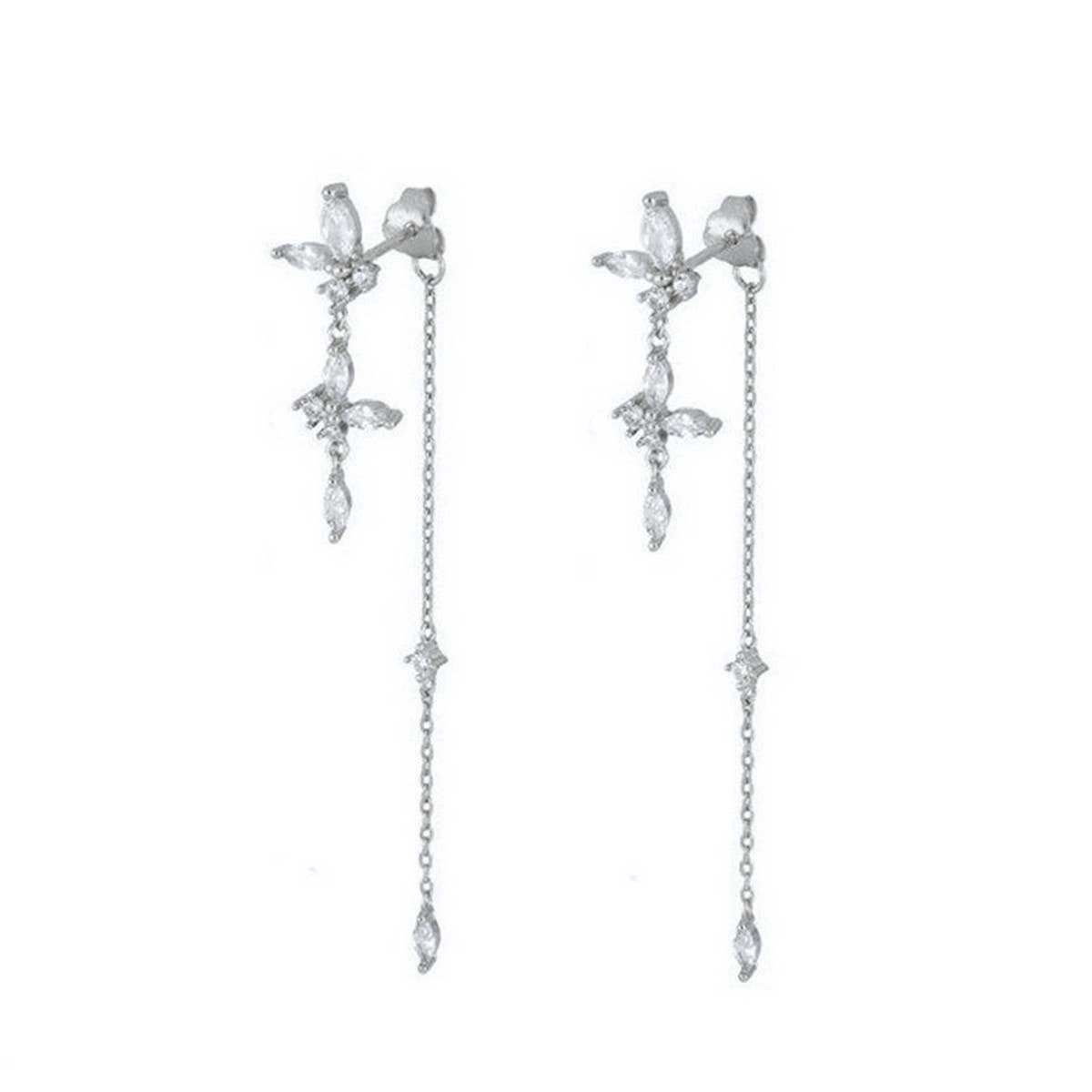 GEOMETRIC ZIRCON OCTAGONAL CHAIN EARRINGS