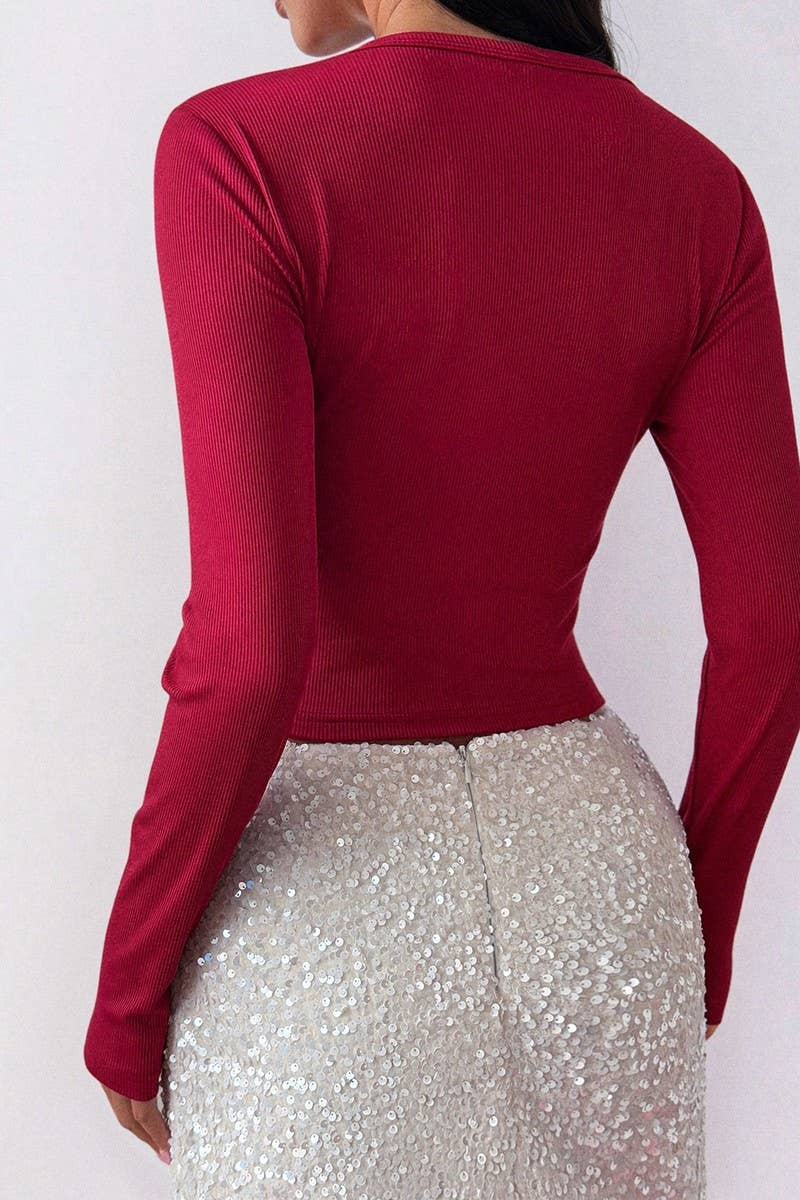 CWTBLL01042_U-NECK LONG-SLEEVED SLIM-FIT TOP