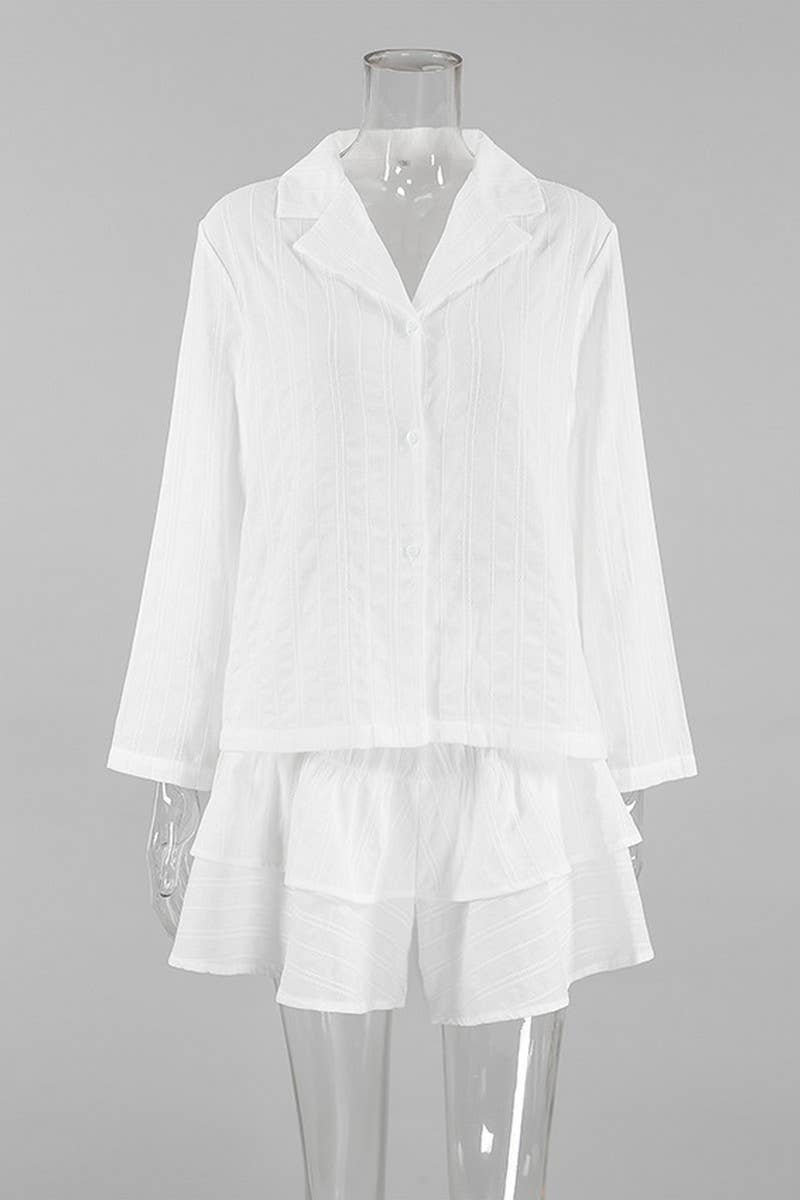 CWSPJ0175_LONG-SLEEVED SHORTS PAJAMAS AND HOME WEAR SET