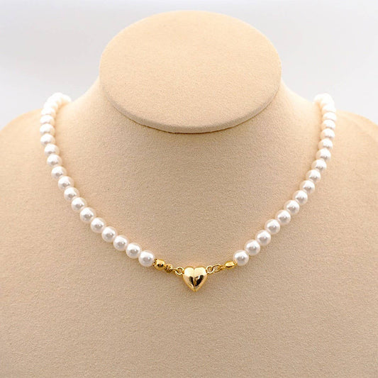 TEMPERAMENT PEARL HEART SHAPE MAGNETIC NECKLACE
