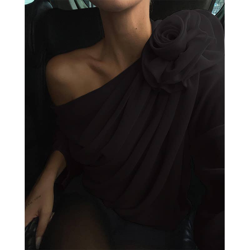 CHIC STREET HOTTIE SLANT SHOULDER SLIM-FIT SHIRT