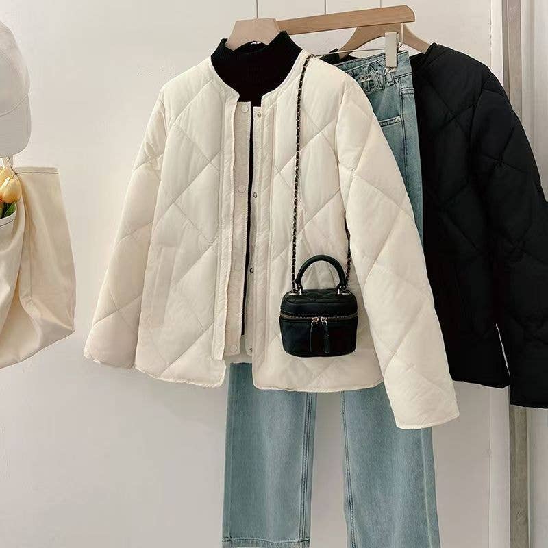 Coll-less pattern light cotton-padded jacket