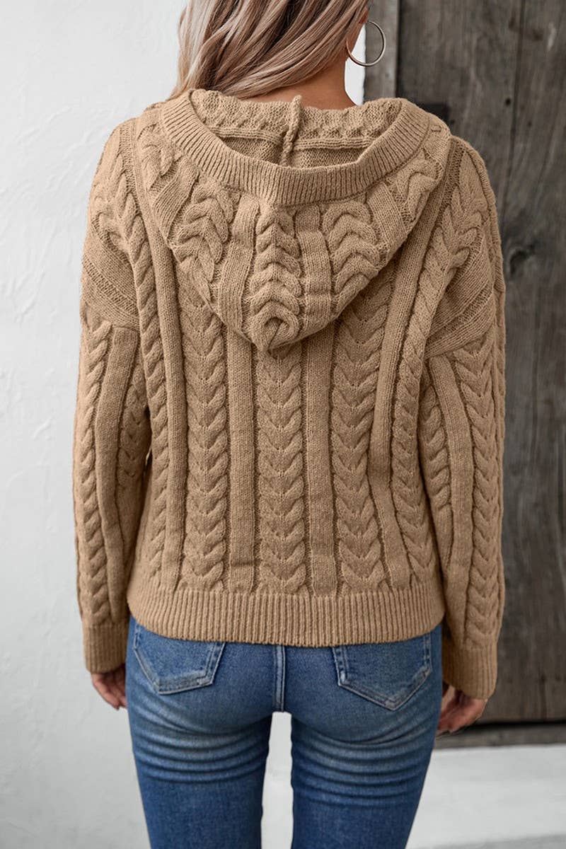 CWOSWL2807_BUTTON CABLE-KNIT HOODED SWEATER