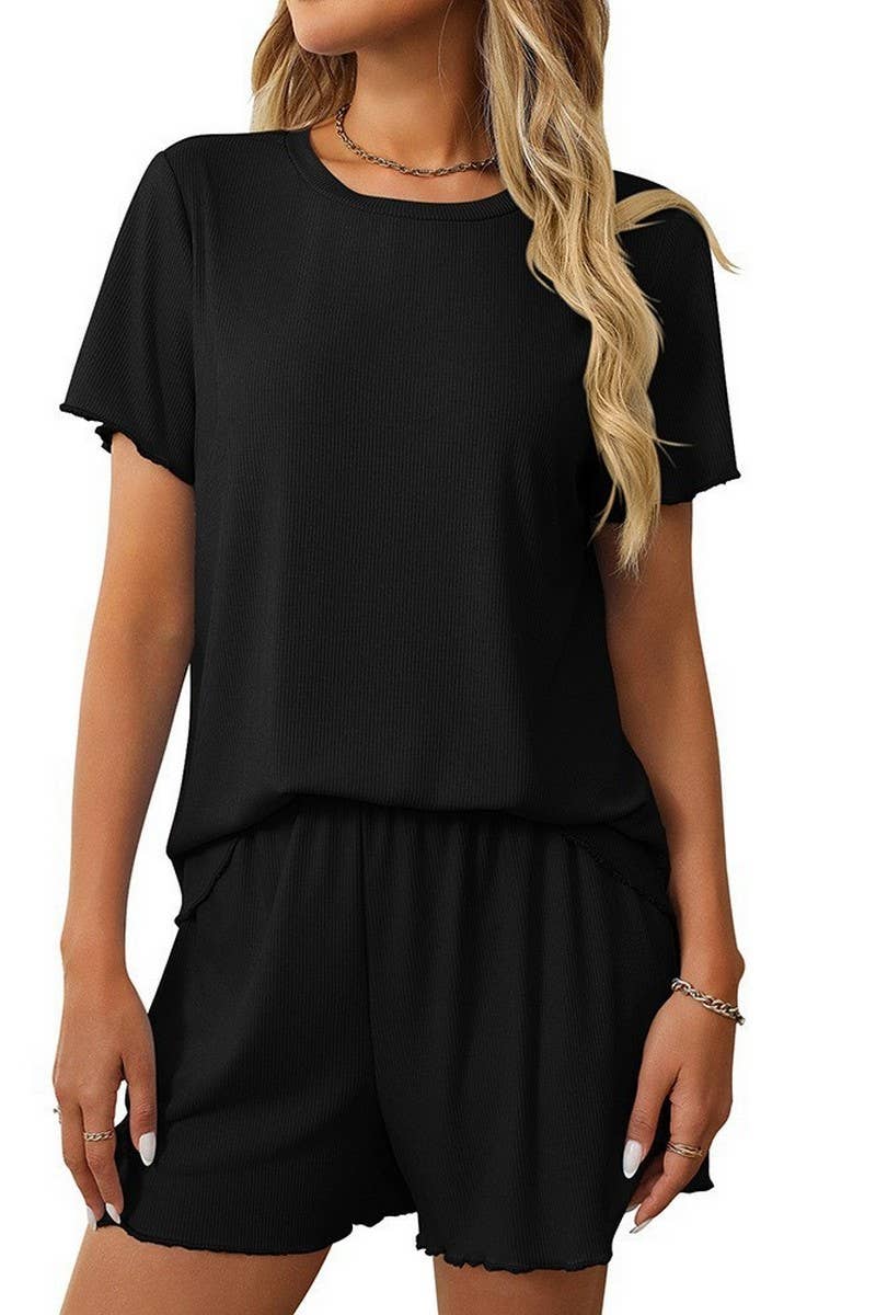 CWSPJ0442_SOLID RIBBED SHORT SLEEVE PAJAMA SET