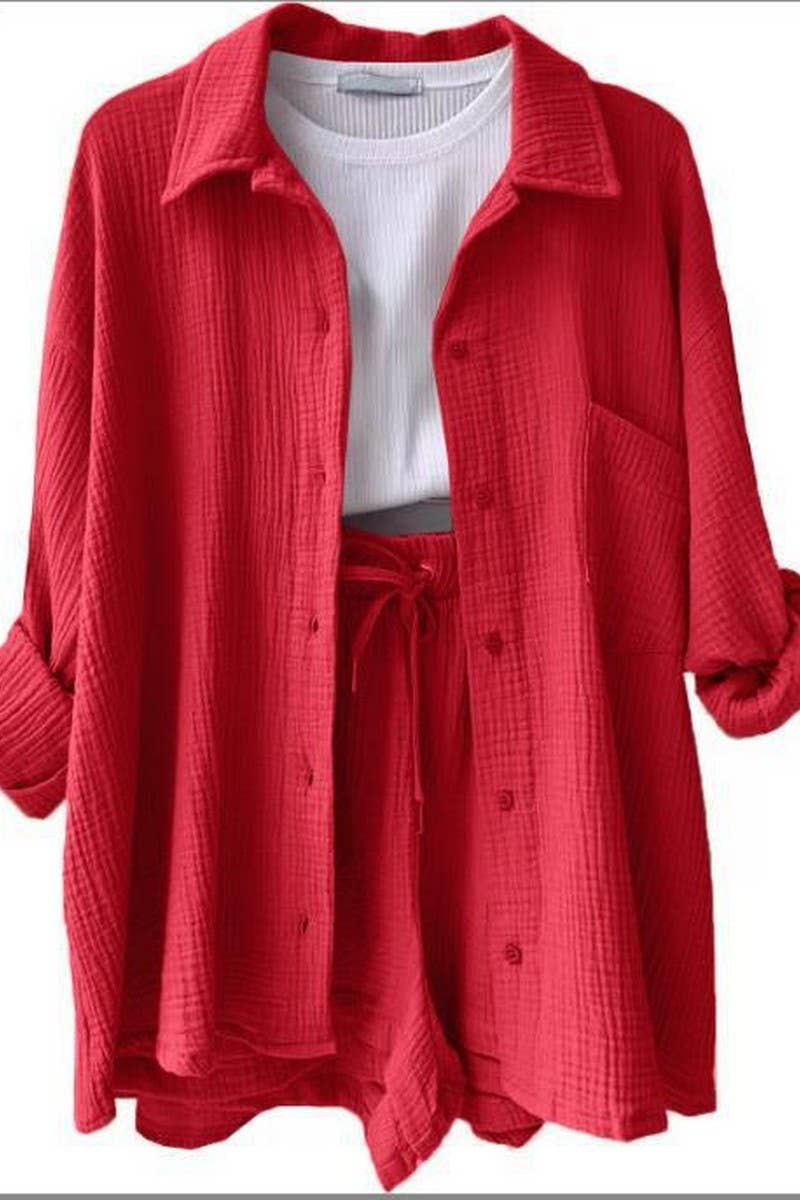 CWSS01299_FASHIONABLE CASUAL WRINKLED LAPEL TWO-PIECE SUIT