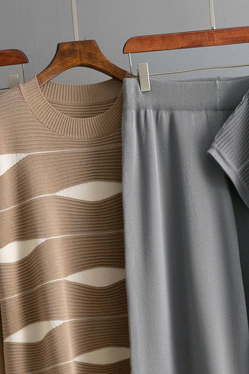 CWSTB00424_STRIPED KNIT TOP & HIGH WAIST WIDE LEG SET