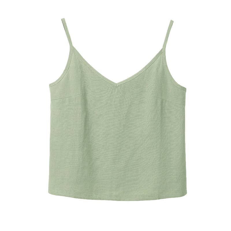 Cotton linen V-neck solid color loose halter top