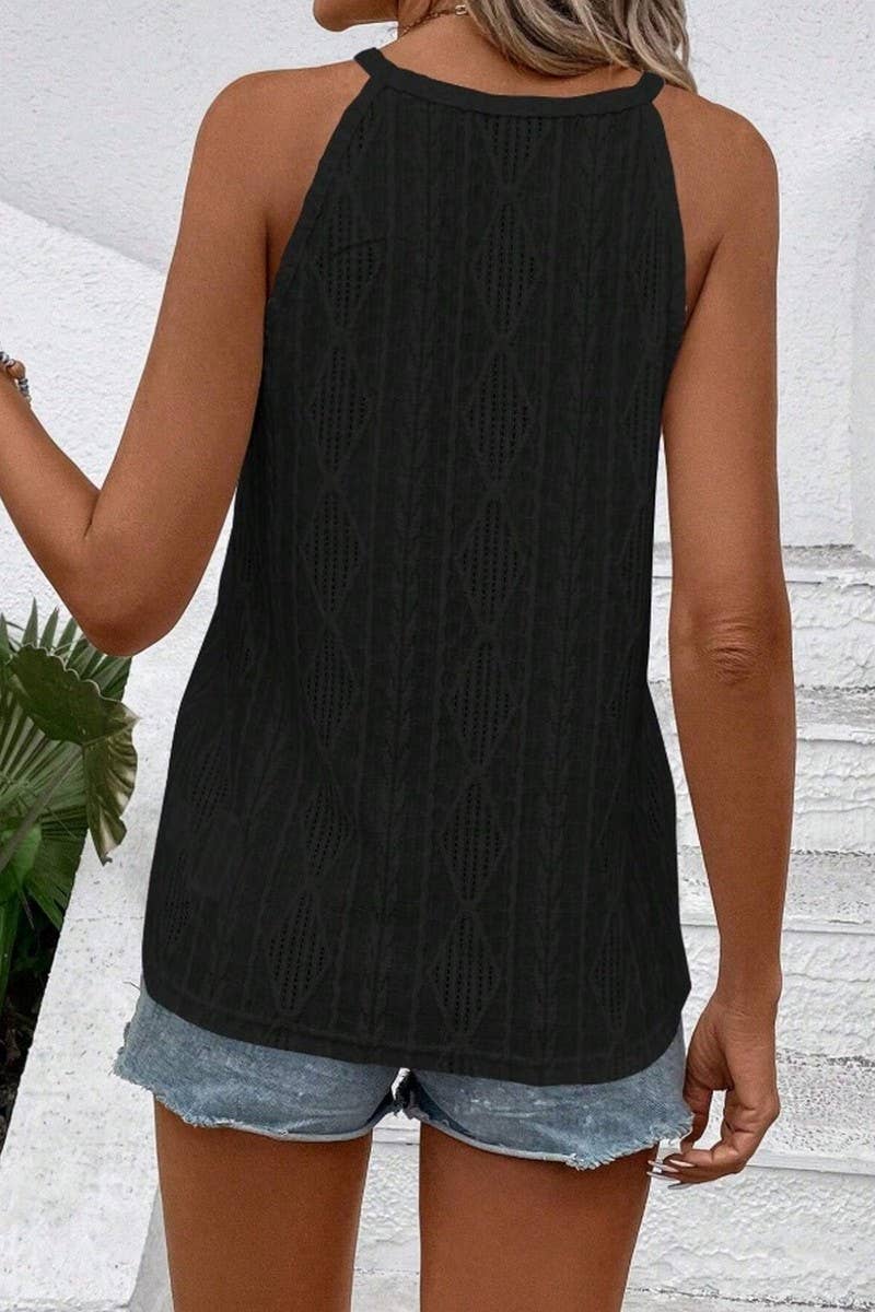 CWTTK1179_TEXTURED HOLLOW OUT HALTER NECK TANK TOP