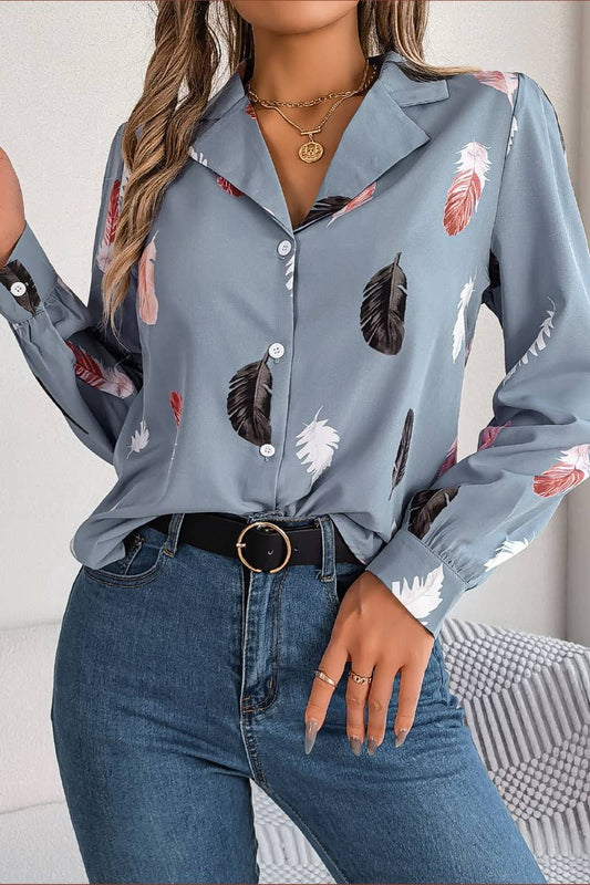 CWTDSL0084_SUMMER FEATHER SUIT COLLAR LONG SLEEVE SHIRT