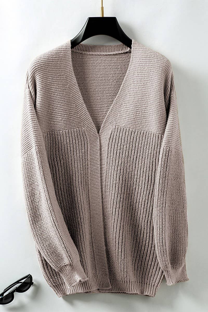 CWOCAL0840_LOOSE SOLID COLOR MID-LENGTH KNITTED CARDIGAN