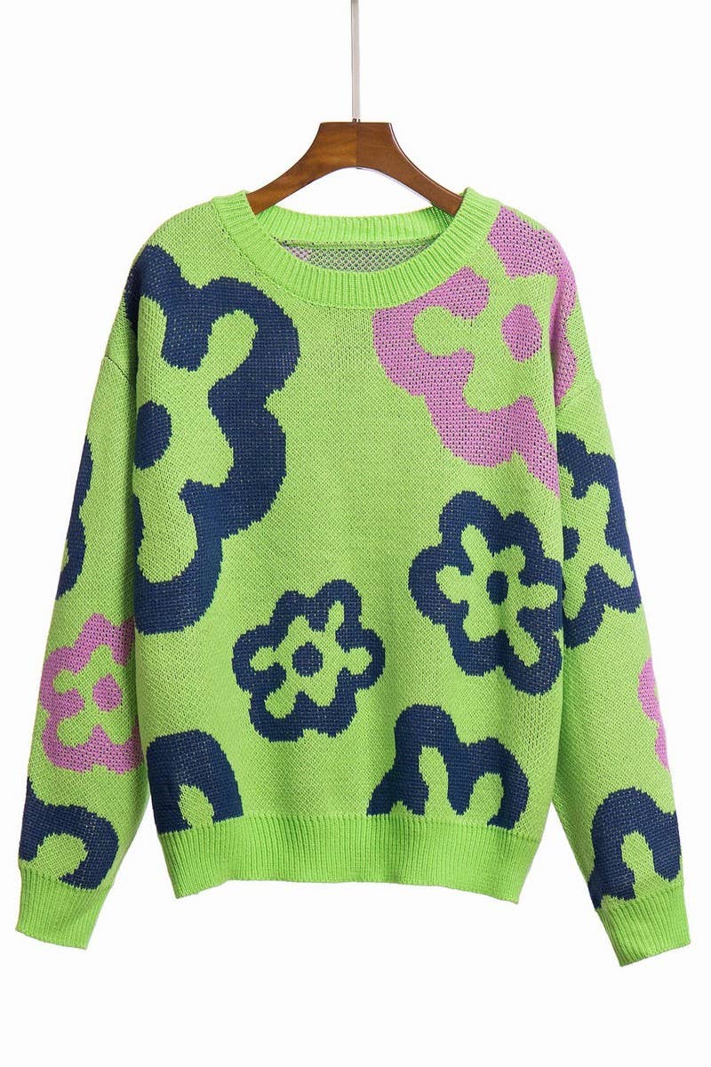 CWOSWL6861_AUTUMN AND WINTER LOOSE FLOWER KNITTED SWEATER