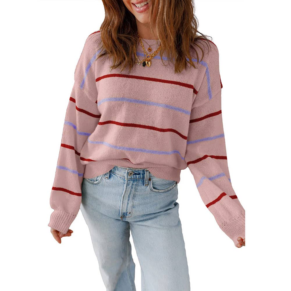 Casual colorful striped pullover loose sweater