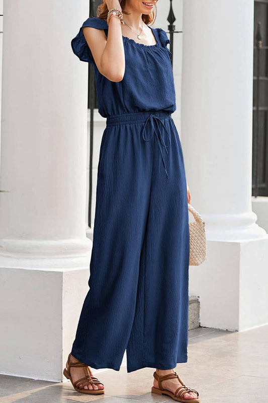 CWSJS1484_SUMMER PLEATED SQUARE NECK RUFFLE SLEEVE BODYSUIT