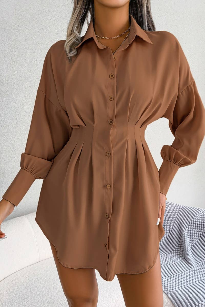 CWTSTL1200_LANTERN SLEEVE WAIST ASYMMETRIC SHIRT DRESS