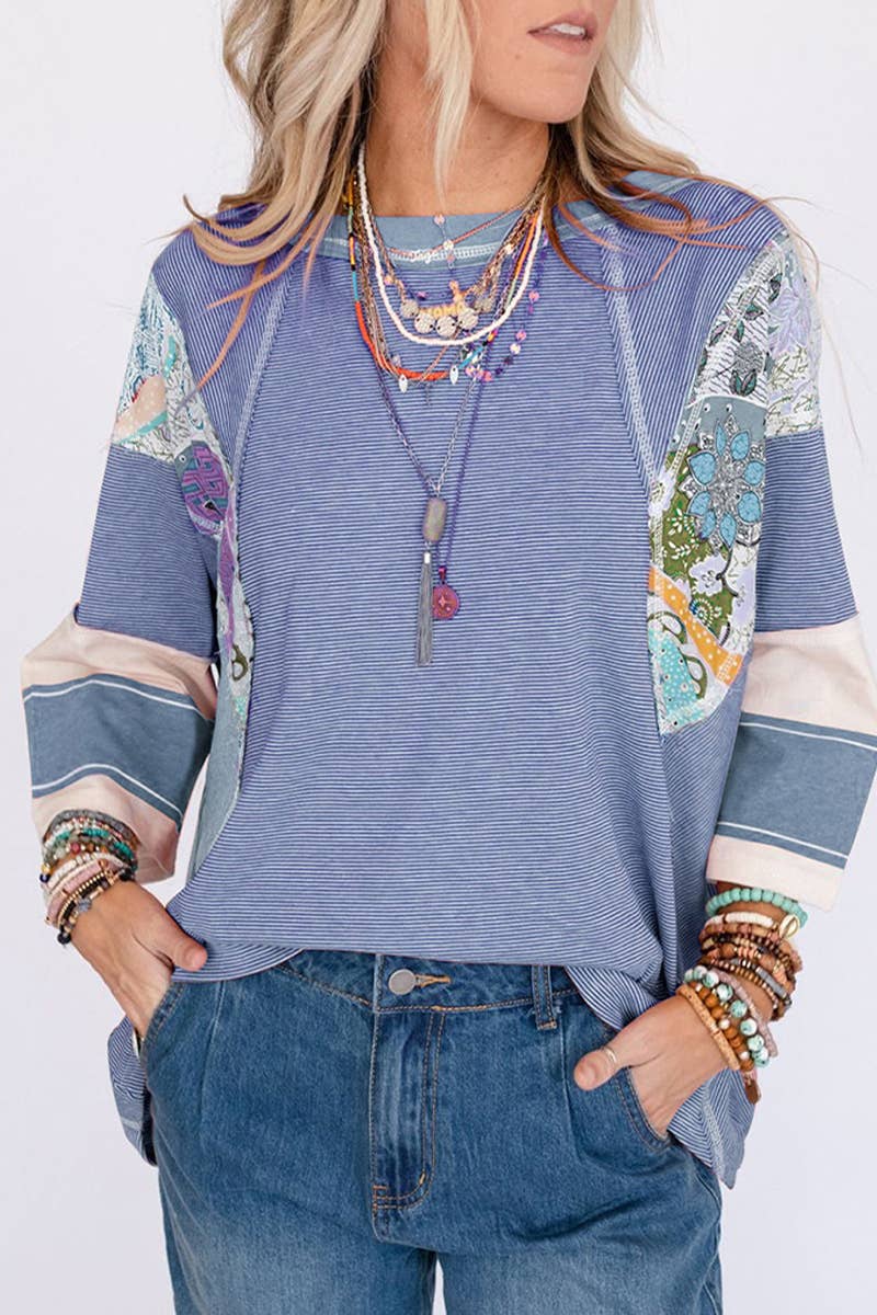 CONTRASTING COLOR FASHION STRIPE CASUAL TOP