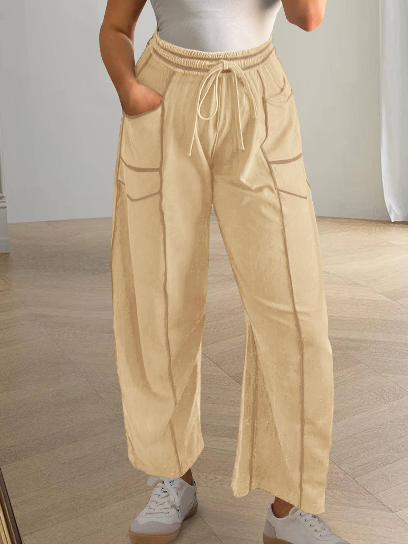 Casual stretched-waist drawstring sweatpants