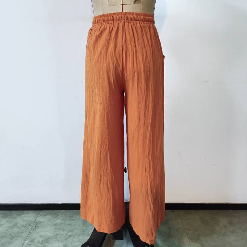 Boho Cotton Linen High Waist Wide Leg Pants