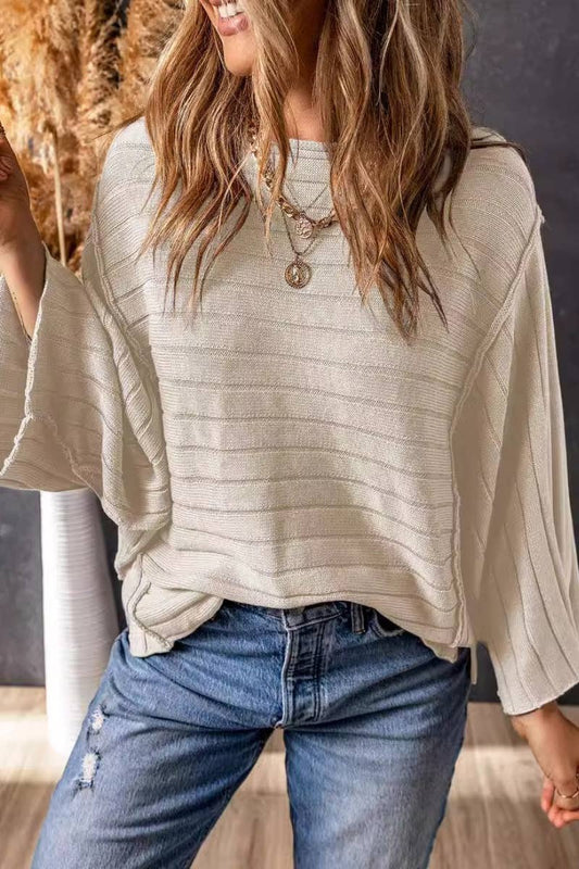 CWOSWL6690_VINTAGE CREW-NECK BAT-SLEEVED ALL-IN-ONE SWEATER