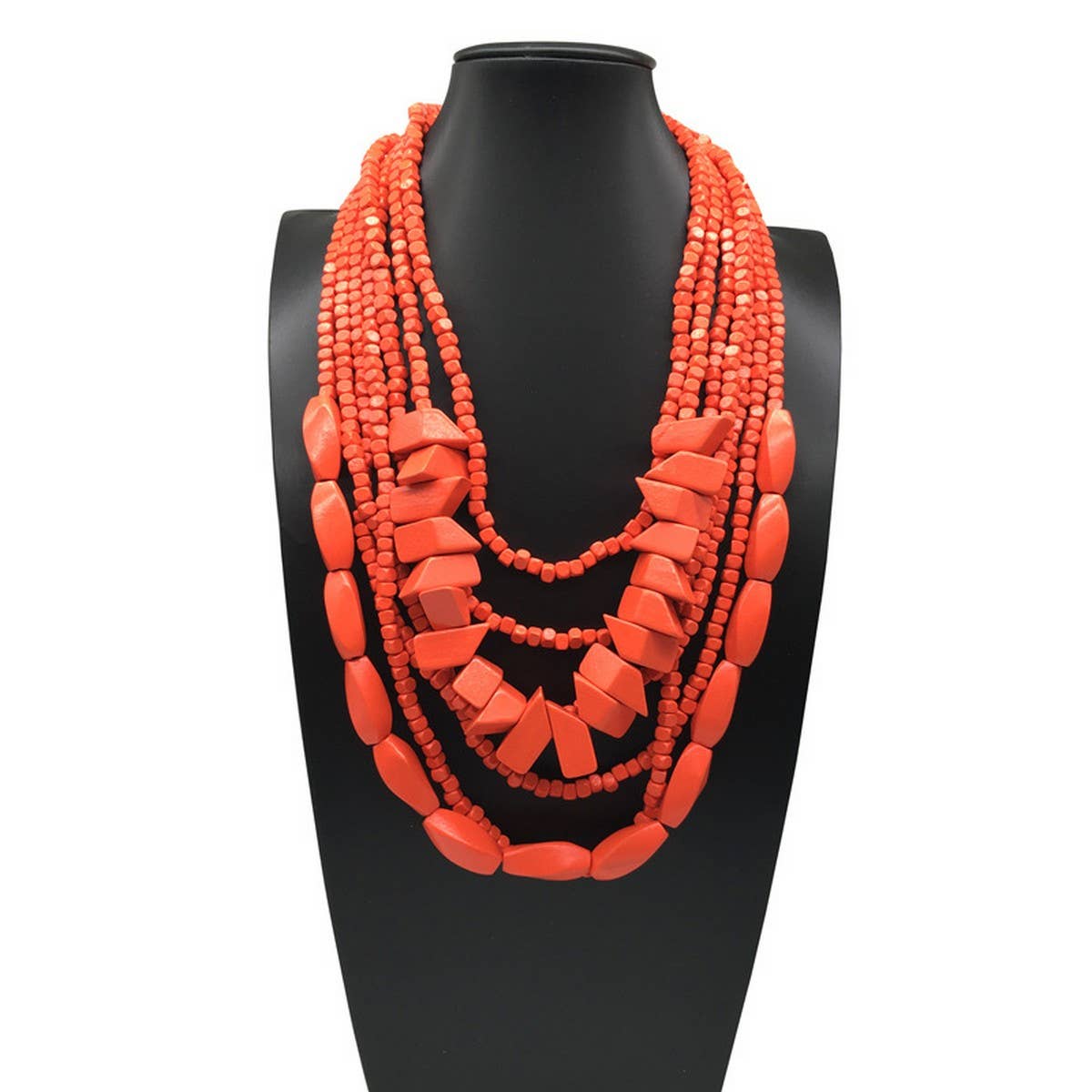 COLORFUL WOODEN MULTI-LAYERED LONG NECKLACE