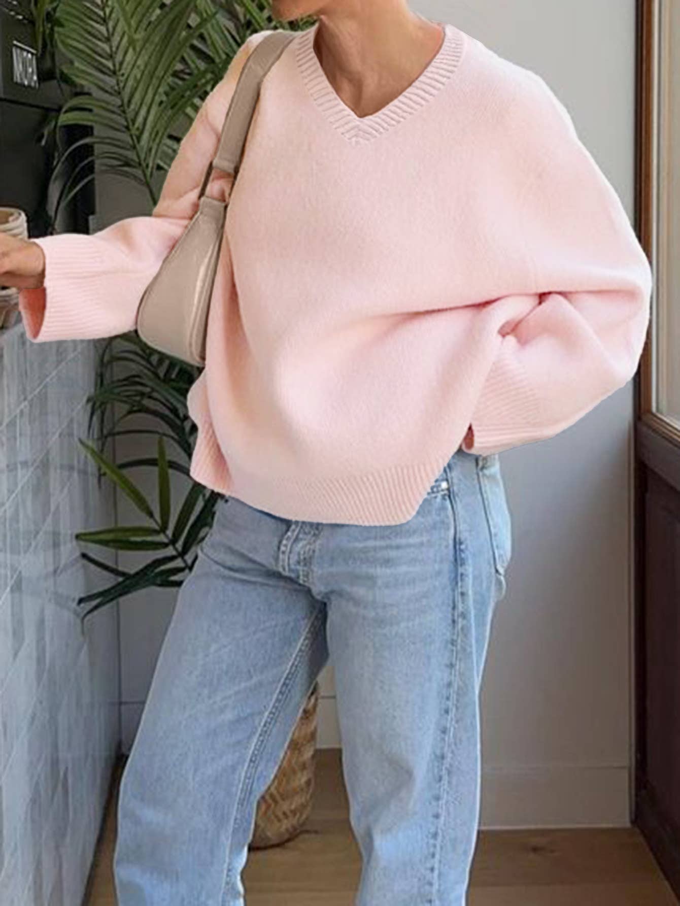 Casual simple solid-color long-sleeved Sweater