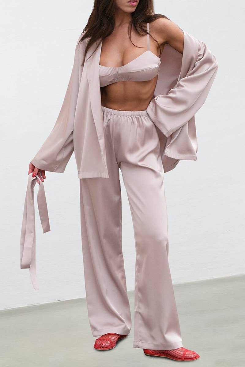 CWSPJ0267_SOLID COLOR SATIN HOME WEAR THREE PIECE SET