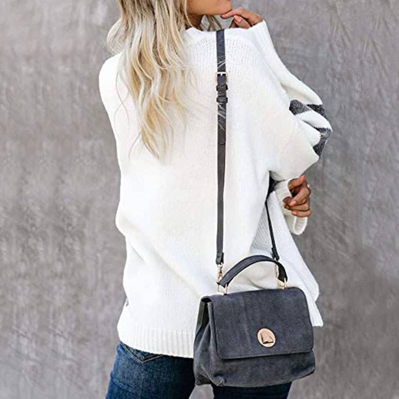 COLOR PATCHWORK CREW NECK PULLOVER SWEATER