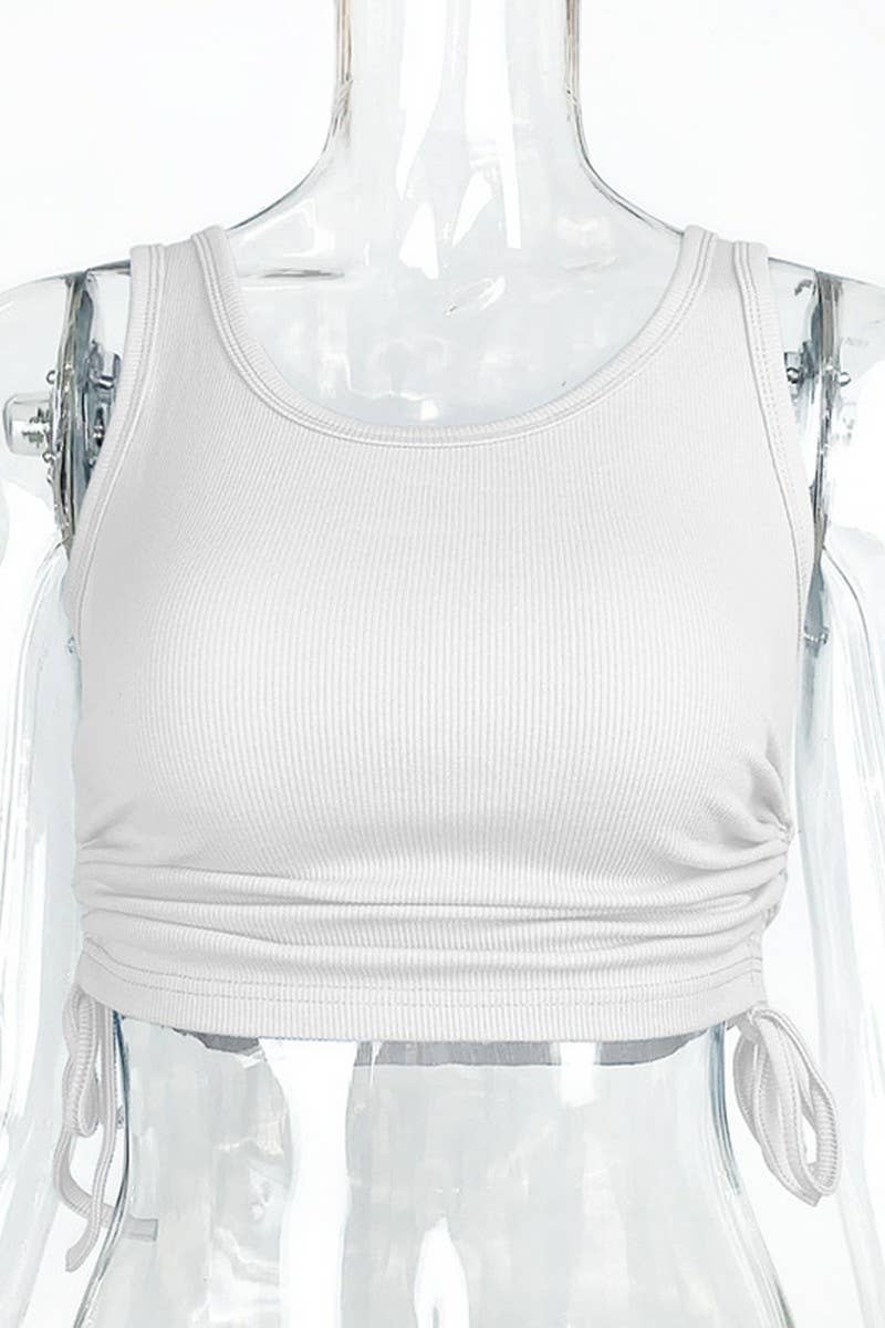 CWTTK0836_GATHERED RIBBED DRAWSTRING CROPPED TANK TOP