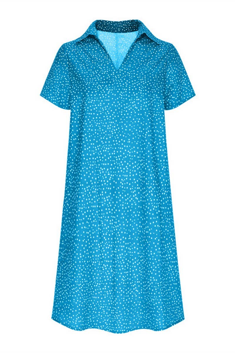 CWTDSS0060_LOOSE V-NECK PRINTED POLKA DOT SHIRT DRESS