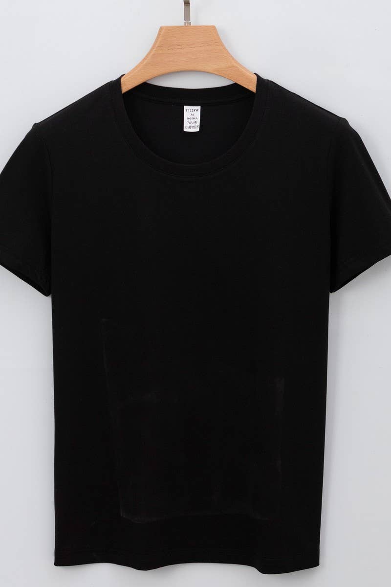 CWTTS1039_SOLID COLOR CASUAL ROUND NECK WOMEN T-SHIRT