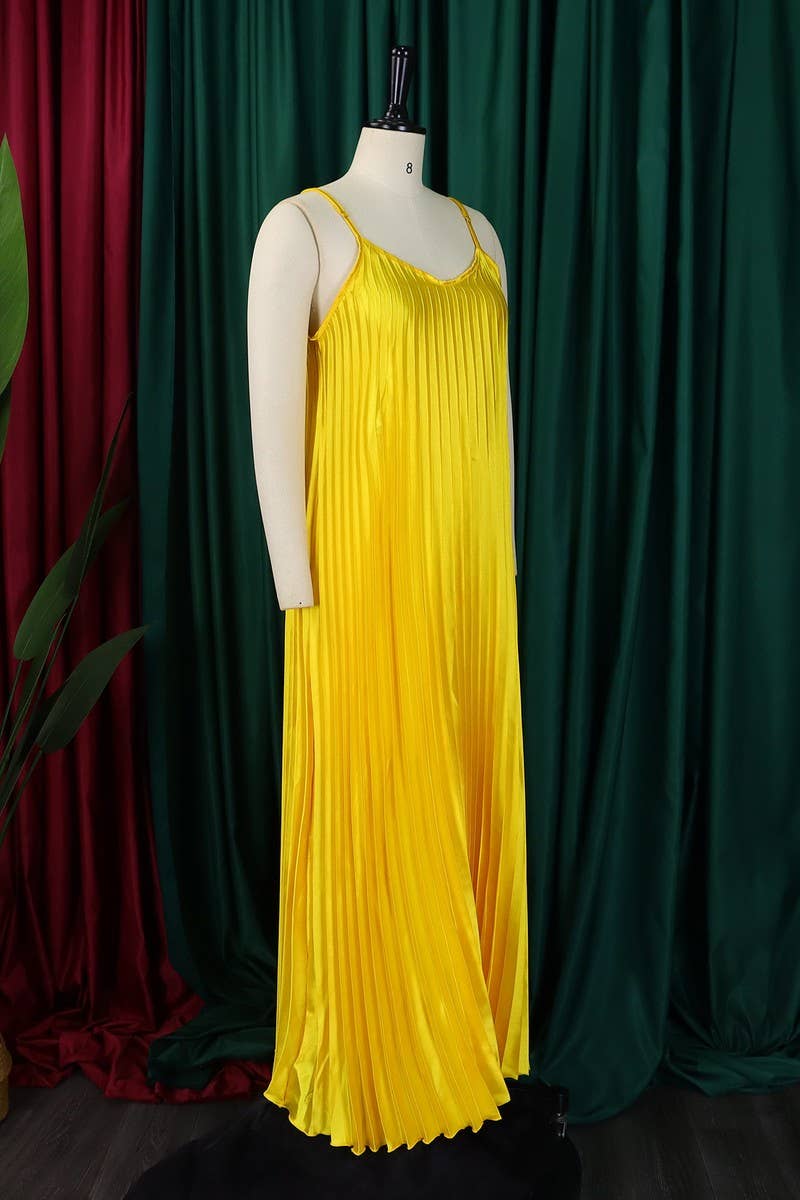 CWDMD1722_PLUS SIZE SLING PLEATED LONG DRESS