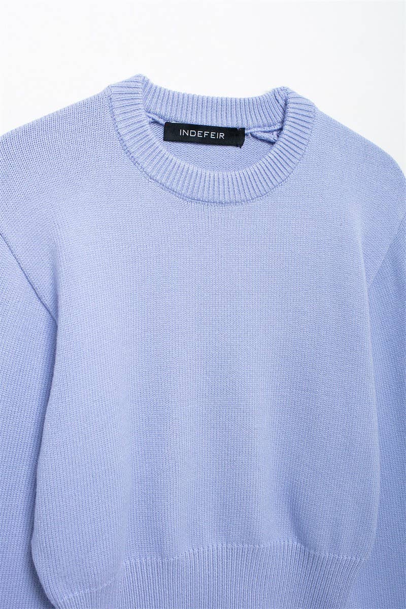 CWOSWL6745_ROUND NECK SOLID COLOR PULLOVER KNITTED SWEATER