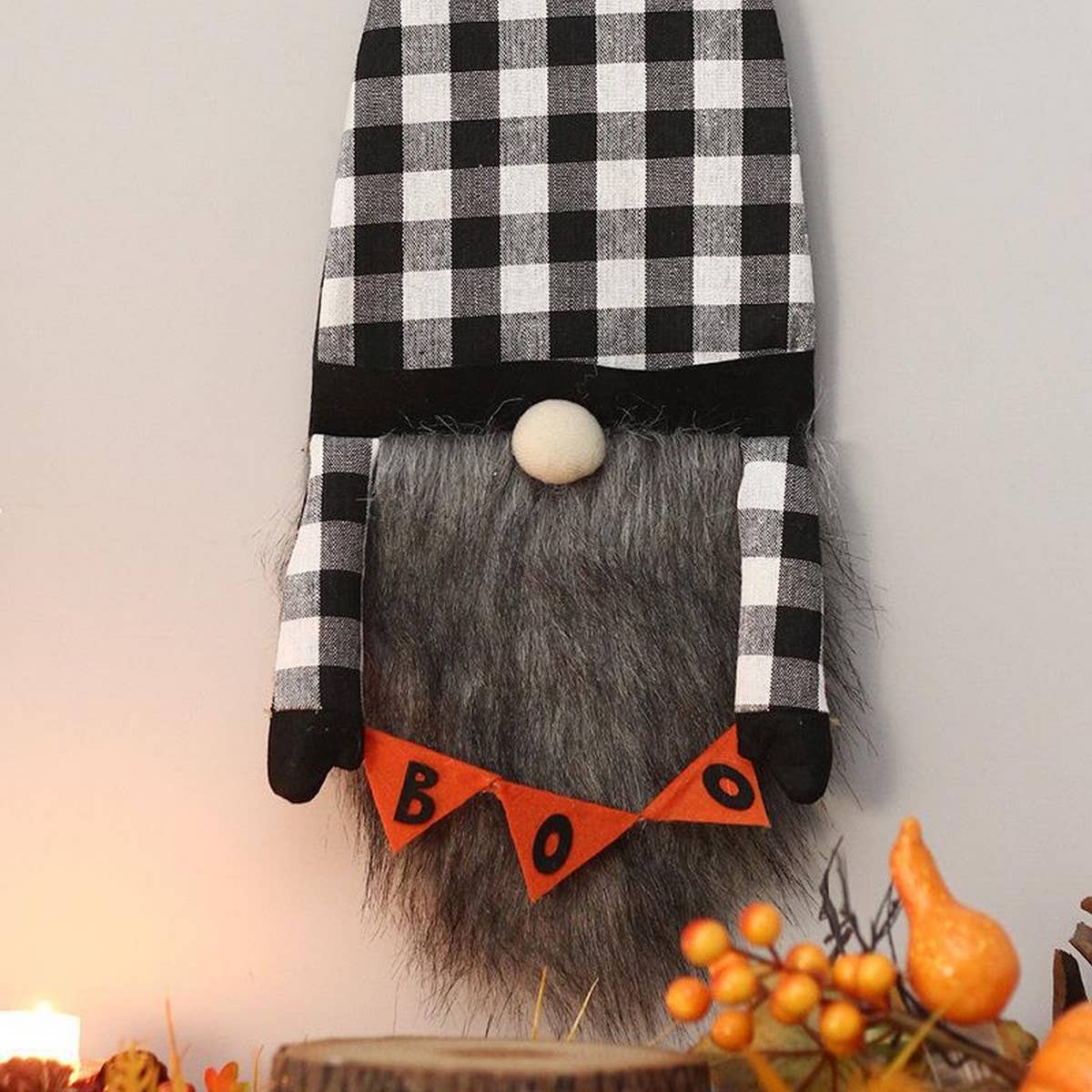 Black & White Plaid Faceless Gnome Flag Wall Decor_CWAJE0540