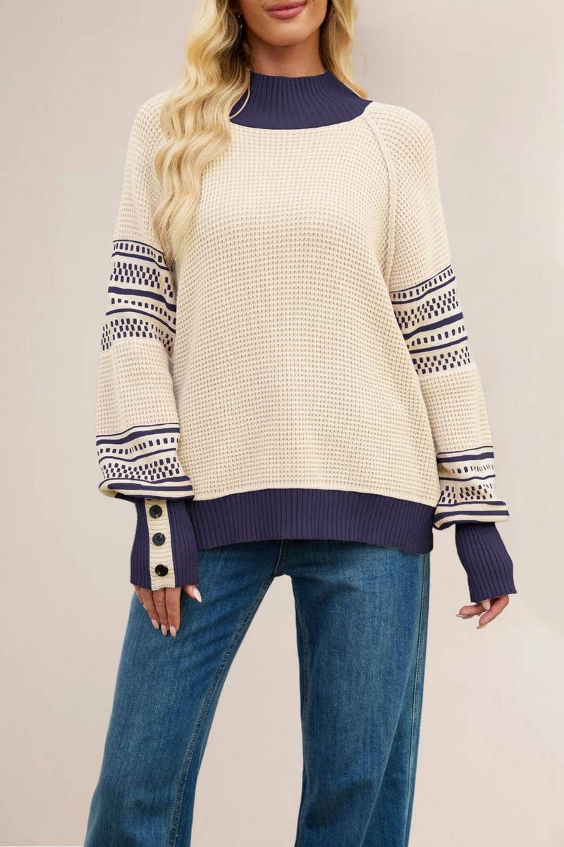 CWOSWL7021_KNITTED COLORBLOCK TURTLENECK SWEATER