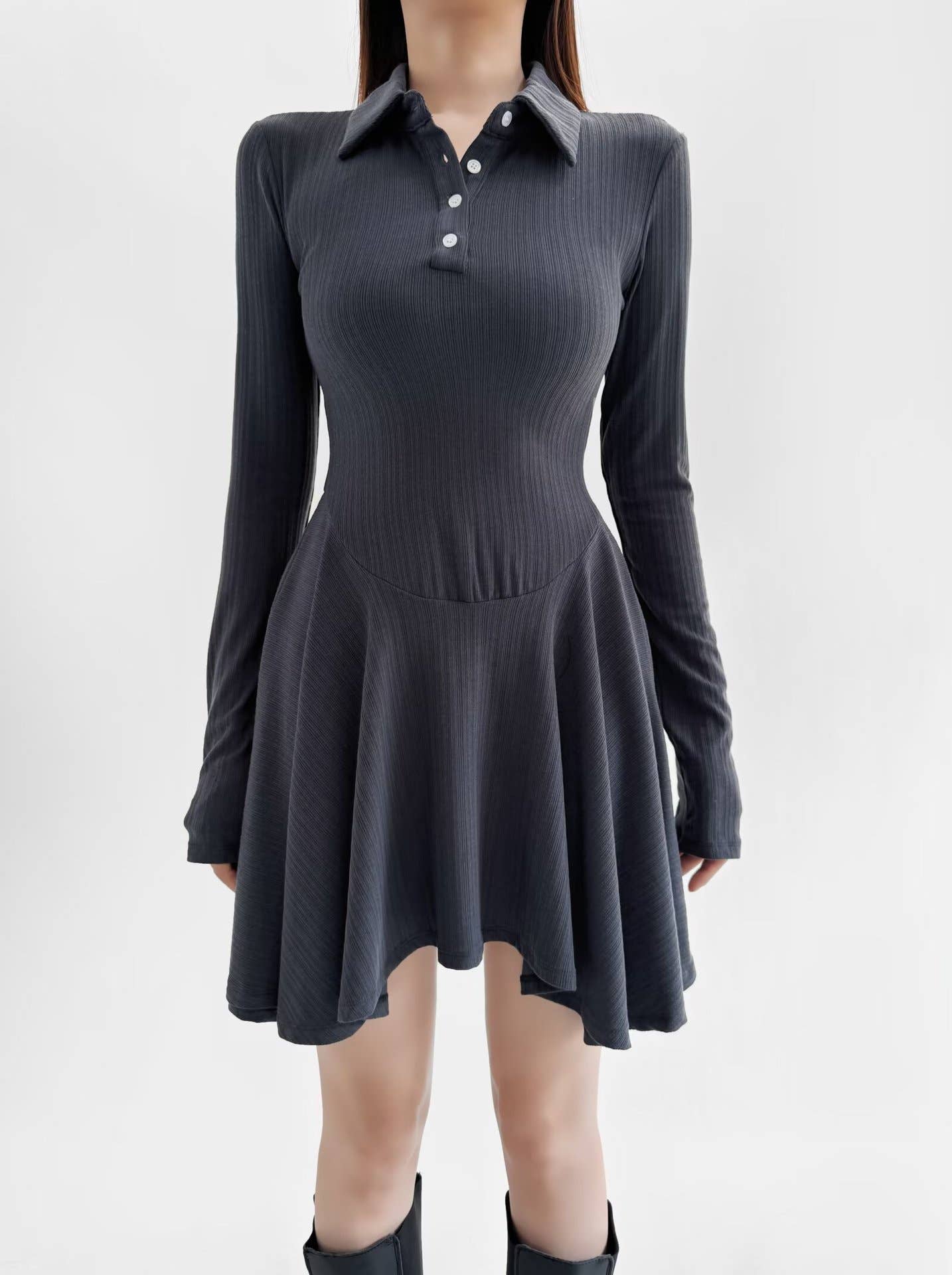 College style retro solid-color Polo lapel dress