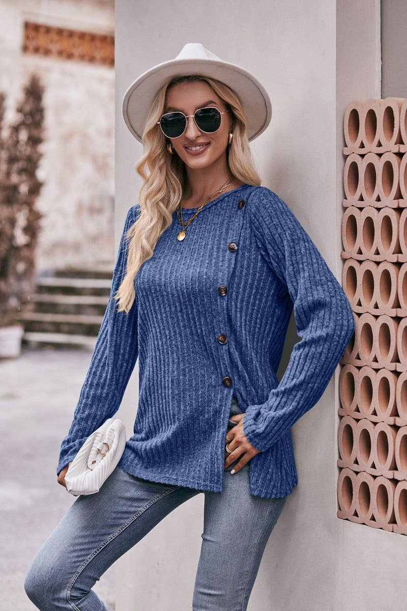 CWTTL1640_Round neck Long Sleeve Pullover Top