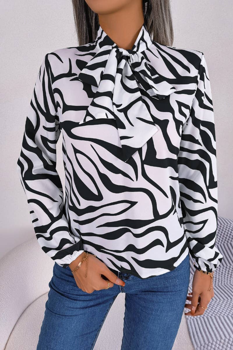 CWTSTL2130_AUTUMN STRIPED LONG-SLEEVED CHIFFON TOP