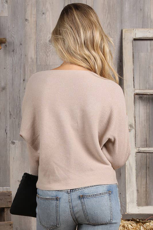 CWOSWL1835_SOFT ONE SIDE OFF SHOULDER SWEATER RIB TOP