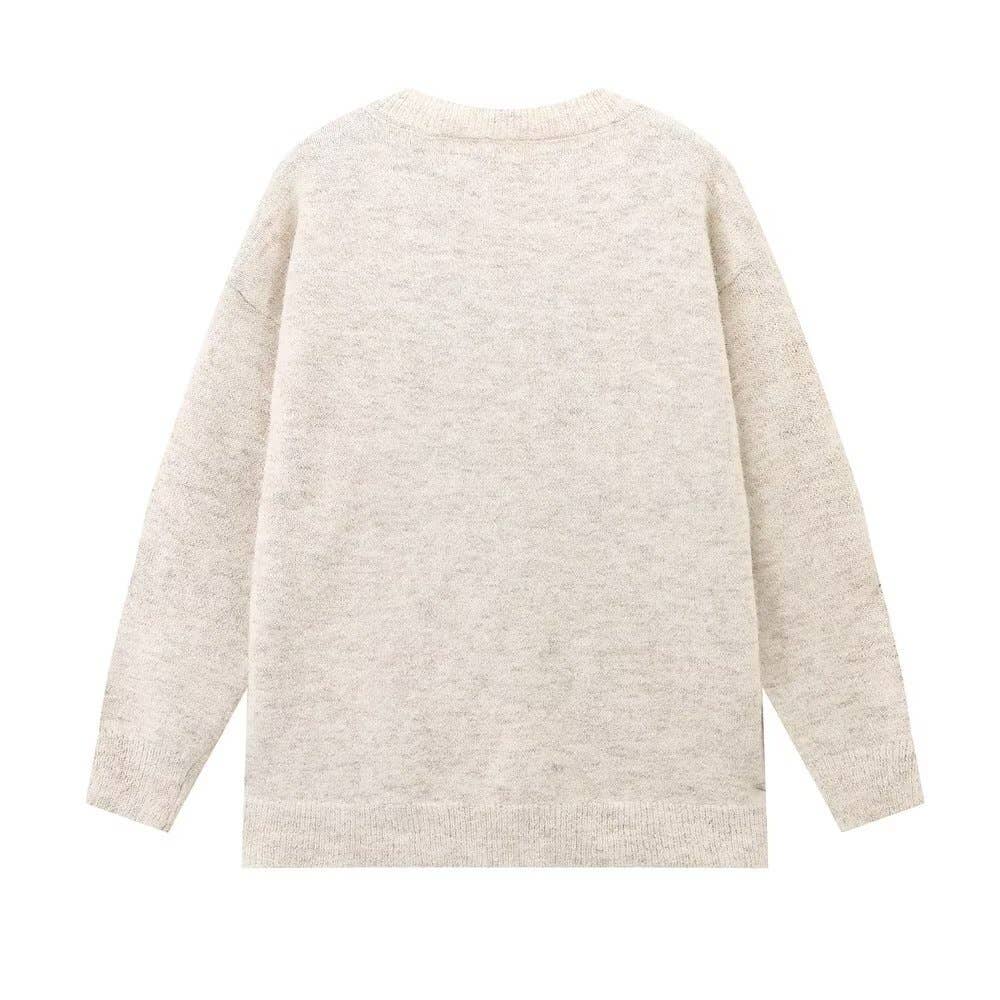 Bunny jacquard 3d ear temperament knit pullover