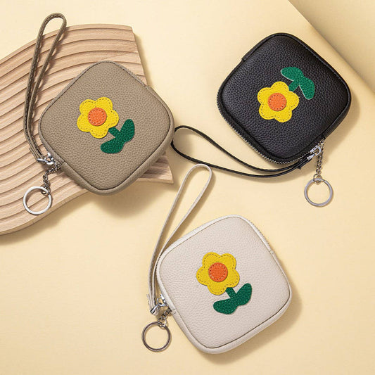 Leather Sunflower Wristlet ? Mini Coin Pouch_CUAB00399