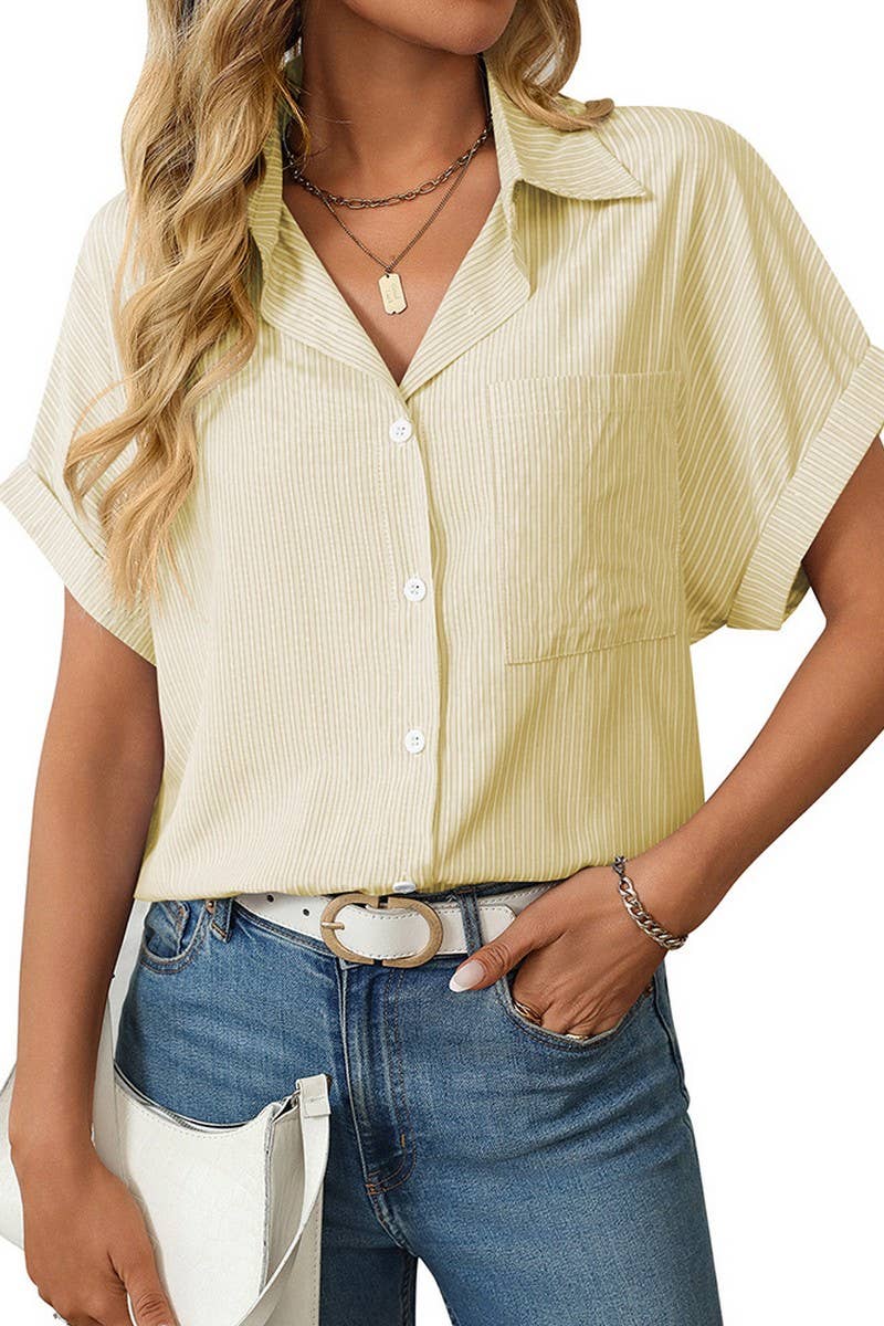 CWTSTS0568_LOOSE POCKET CASUAL STRIPED SHORT SLEEVE SHIRT