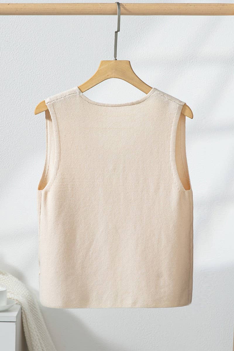 CWOV0713_SUMMER SOLID COLOR SLEEVELESS KNITTED VEST
