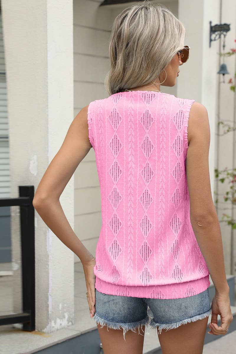 CWTBLSL0667_V-NECK SOLID COLOR SLEEVELESS JACQUARD VEST