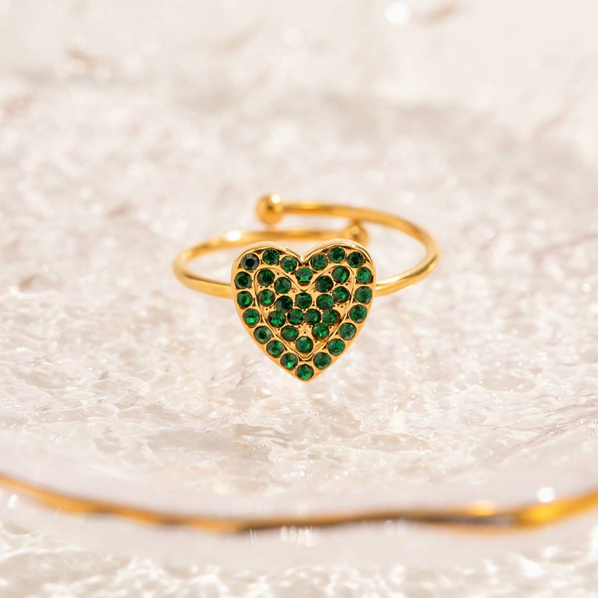 FASHION STEEL GREEN DIAMOND RING STUD EARRINGS_CWAJE1370