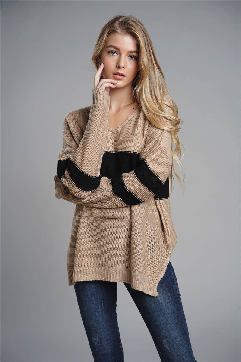 CWOSWL1420_V-Neck Long Sleeve Pullover Sweater
