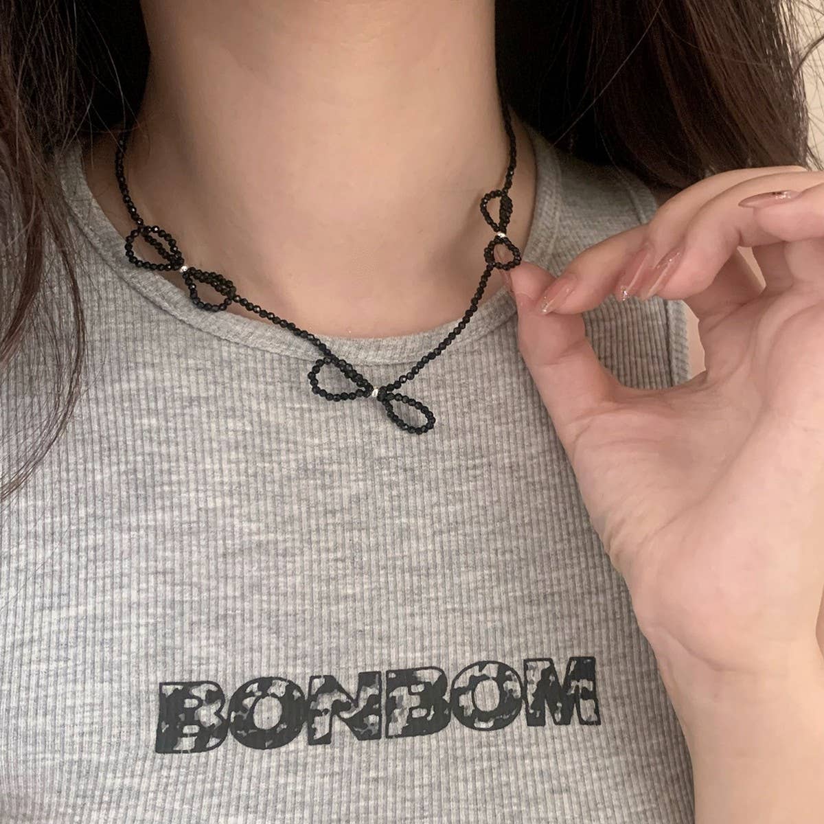 NEW STYLE BEADED BOW SIMPLE CLAVICLE NECKLACE_CWAJE3074