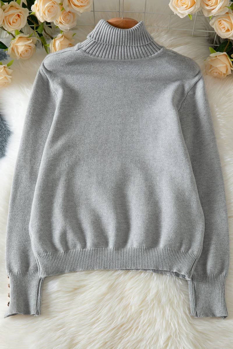 CWOSWL07458_TURTLENECK BUTTON-DOWN PULLOVER SWEATER
