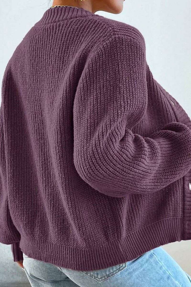 CWOCAL00828_CASUAL V-NECK LOOSE KNITTED SWEATER CARDIGAN