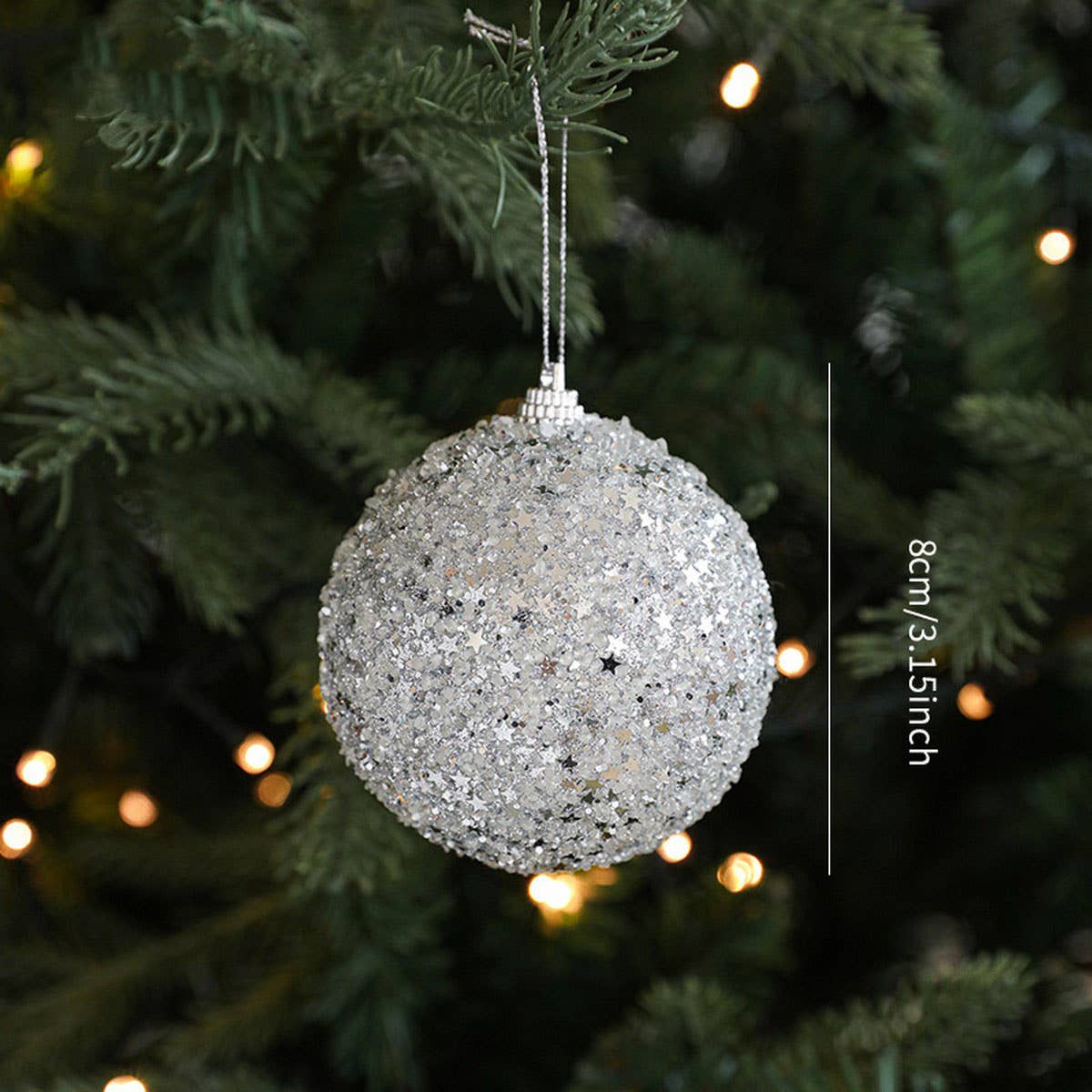 Silver Foam Glitter Xmas Balls Bows Tree Topper